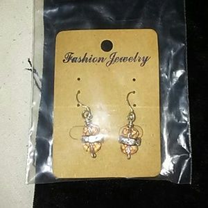 Yellow glass and diamond looking stone hook earrin